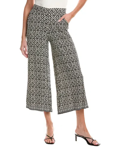 Max Studio Pull-on Crop Wide Leg Pant In Black/cream Ikat Lattice