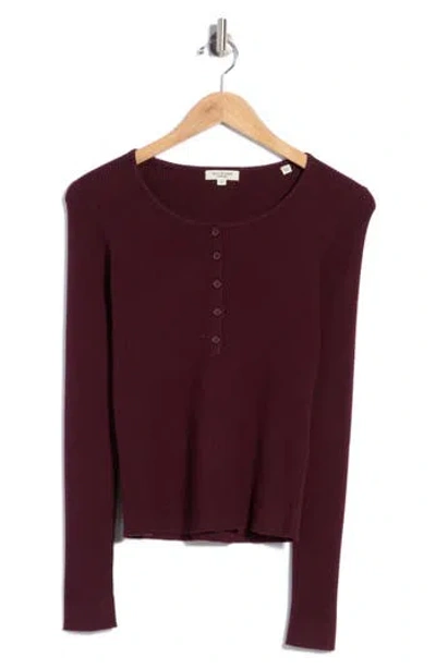 Max Studio Ribbed Crop Henley Sweater In Brown