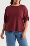 Max Studio Ribbed Dolman Sleeve Sweater In Wine/black