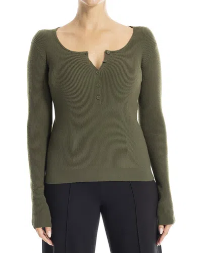 Max Studio Ribbed Henley Sweater In Green