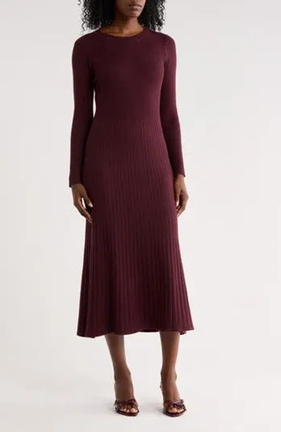 Max Studio Ribbed Knit Long Sleeve Sweater Dress In Burgundy