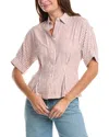 Max Studio Roll Cuff Pintuck Button Front Shirt In Red