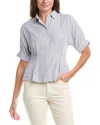 Max Studio Roll Cuff Pintuck Button Front Shirt In White