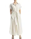 Max Studio Roll Sleeve Belted Linen-blend Maxi Dress In White