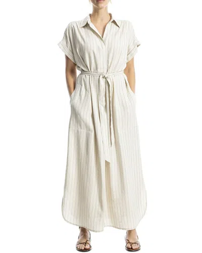 MAX STUDIO MAX STUDIO ROLL SLEEVE BELTED LINEN-BLEND MAXI DRESS