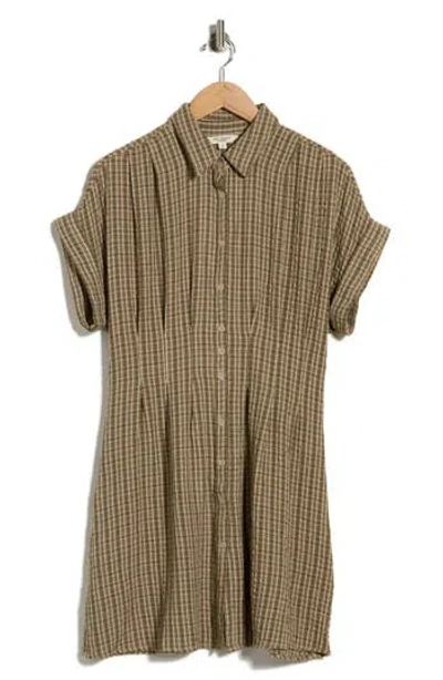 Max Studio Roll Sleeve Shirtdress In Brown