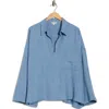 Max Studio Roll Tab Sleeve Popover Top In Blue
