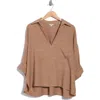 Max Studio Roll Tab Sleeve Popover Top In Neutral