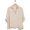 Max Studio Roll Tab Sleeve Popover Top In Neutral