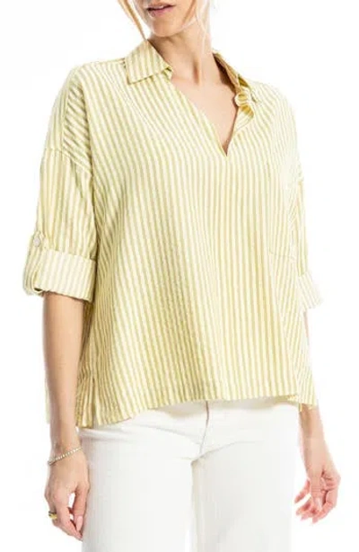 Max Studio Roll Tab Utility Shirt In Yellow Stripe