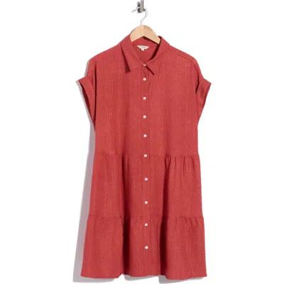 Max Studio Rolled Short Sleeve Tiered Shirtdress In Multi