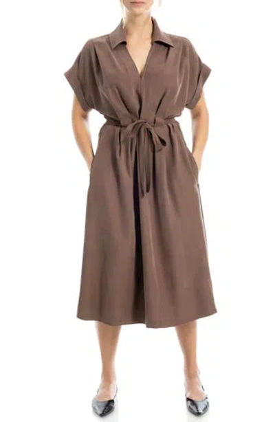 Max Studio Rolled Sleeve Midi Shirtdress In Brown
