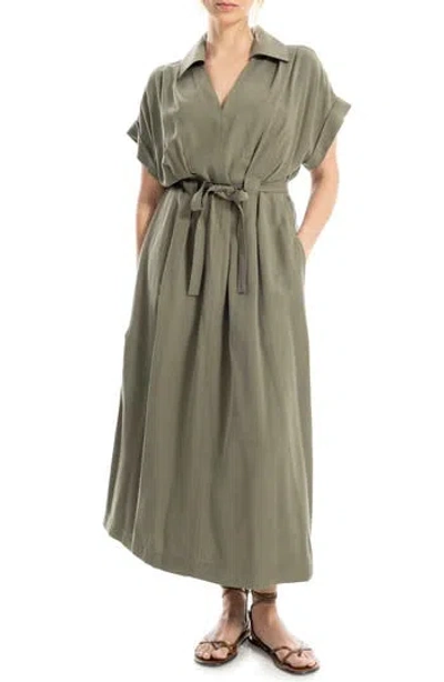 Max Studio Rolled Sleeve Midi Shirtdress In Green