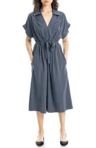 Max Studio Rolled Sleeve Midi Shirtdress In Gray
