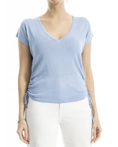 Max Studio Ruched Cap Sleeve Linen-blend Sweater In Blue