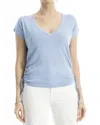 Max Studio Ruched Cap Sleeve Linen-blend Sweater In Blue