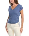 Max Studio Ruched Cap Sleeve Linen-blend Sweater In Denim