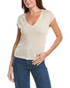 Max Studio Ruched Cap Sleeve Linen-blend Sweater In White