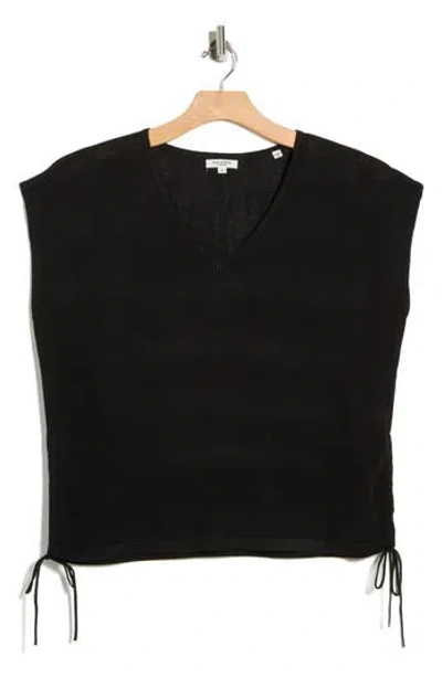 Max Studio Ruched Cap Sleeve Sweater In Black