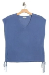 Max Studio Ruched Cap Sleeve Sweater In Blue