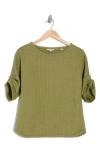 Max Studio Ruched Elbow Sleeve Waffle Knit Top In Aloe