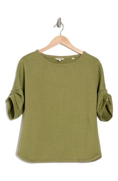 Max Studio Ruched Elbow Sleeve Waffle Knit Top In Aloe