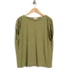 Max Studio Ruched Shoulder Crinkle Knit Top In Green