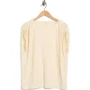 Max Studio Ruched Shoulder Crinkle Knit Top In Neutral