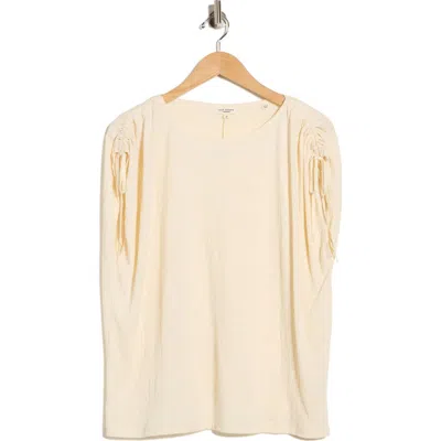 Max Studio Ruched Shoulder Crinkle Knit Top In Neutral