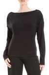 Max Studio Ruched Shoulder Long Sleeve Top In Black