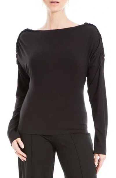 Max Studio Ruched Shoulder Long Sleeve Top In Black