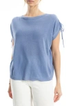 Max Studio Ruched Shoulder Short Sleeve Knit Sweater In Blue