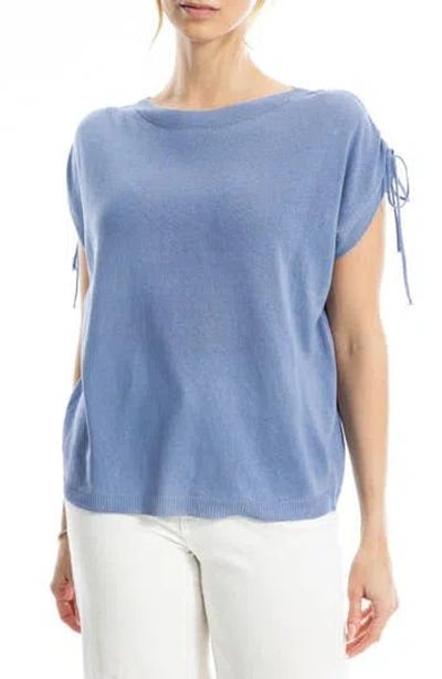 Max Studio Ruched Shoulder Short Sleeve Knit Sweater In Blue