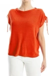 Max Studio Ruched Shoulder Short Sleeve Knit Sweater In Brown