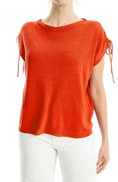 Max Studio Ruched Shoulder Short Sleeve Knit Sweater In Brown
