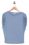 Max Studio Ruched Shoulder Textured Knit Top In Blue