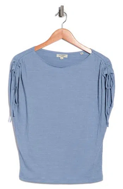 Max Studio Ruched Shoulder Textured Knit Top In Blue