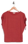 Max Studio Ruched Shoulder Textured Knit Top In Red