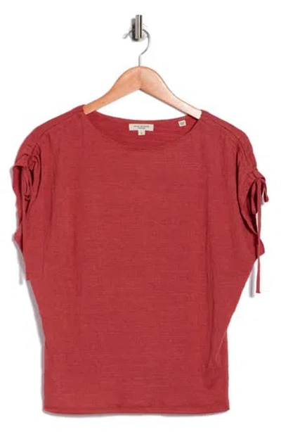 Max Studio Ruched Shoulder Textured Knit Top In Red