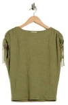 Max Studio Ruched Shoulder Textured Knit Top In Green