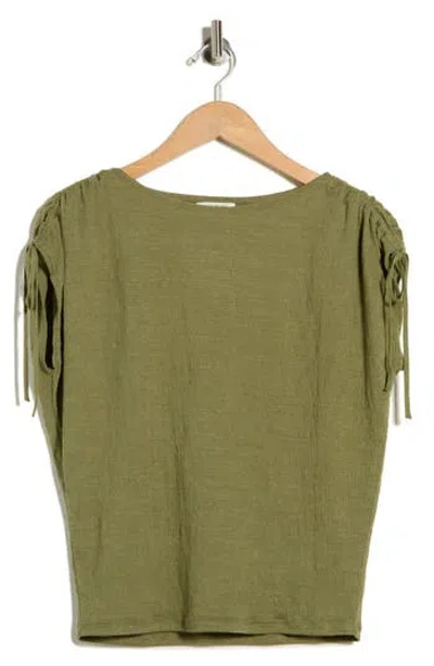 Max Studio Ruched Shoulder Textured Knit Top In Green