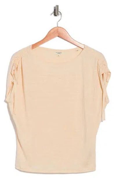 Max Studio Ruched Shoulder Textured Knit Top In Brown