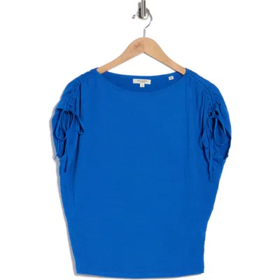 Max Studio Ruched Shoulder Top In Blue