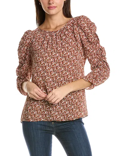 Max Studio Ruched Sleeve Blouse In Brown