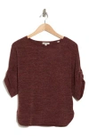 Max Studio Ruched Sleeve Top In Rum Raisin/black