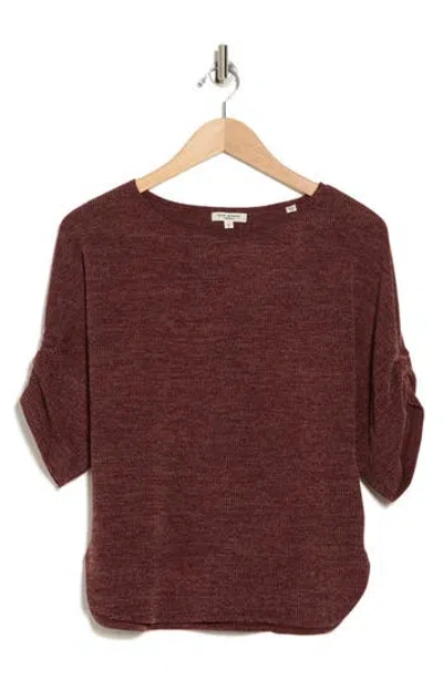 Max Studio Ruched Sleeve Top In Rum Raisin/black
