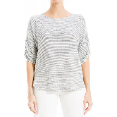 Max Studio Ruched Sleeve Top In White/black