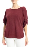 Max Studio Ruched Sleeve Top In Wine/black