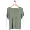 Max Studio Ruched Tie Sleeve Sweater In Green