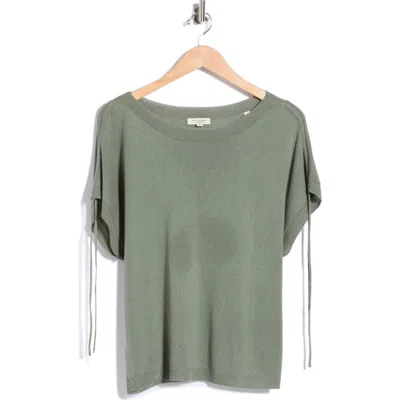 Max Studio Ruched Tie Sleeve Sweater In Green